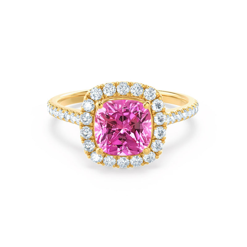 VIOLETTE Chatham® Cushion Pink Sapphire Diamond 18k Yellow