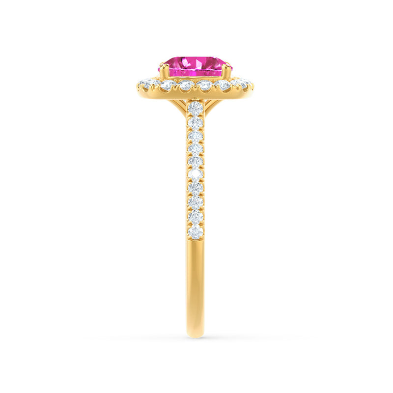 VIOLETTE - Cushion Pink Sapphire & Diamond 18k Yellow Gold Petite Halo Ring Engagement Ring Lily Arkwright