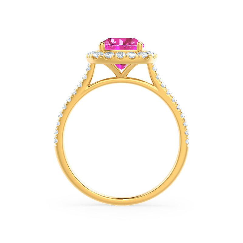 VIOLETTE - Cushion Pink Sapphire & Diamond 18k Yellow Gold Petite Halo Ring Engagement Ring Lily Arkwright