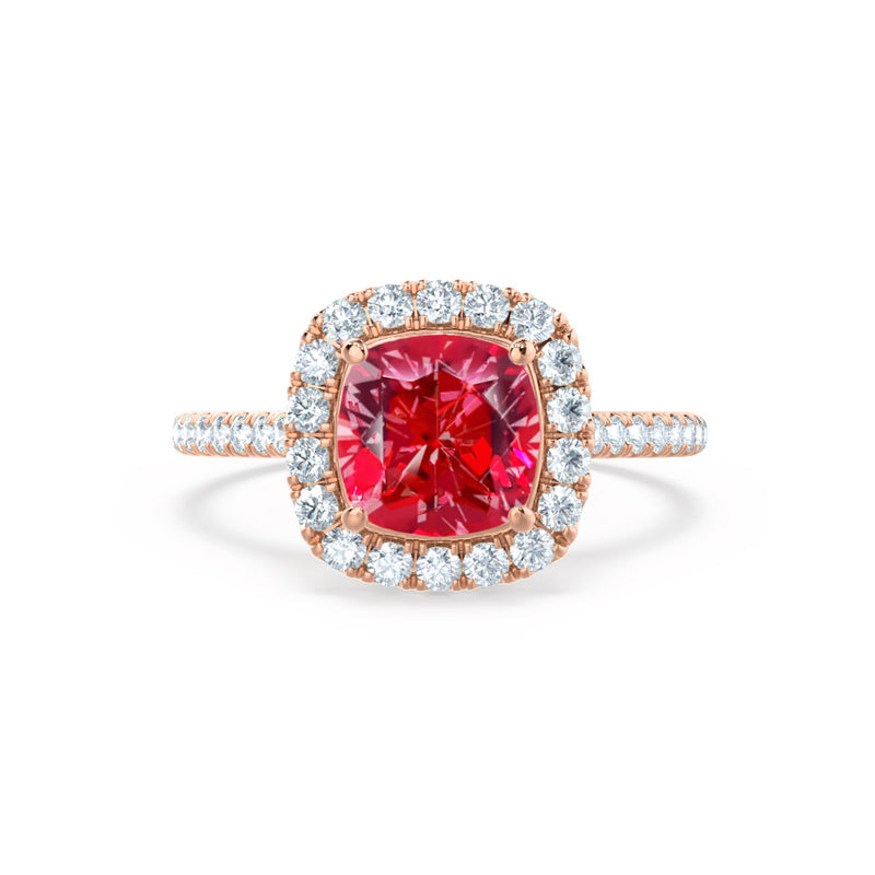 VIOLETTE - Cushion Ruby & Diamond 18k Rose Gold Petite Halo Ring Engagement Ring Lily Arkwright