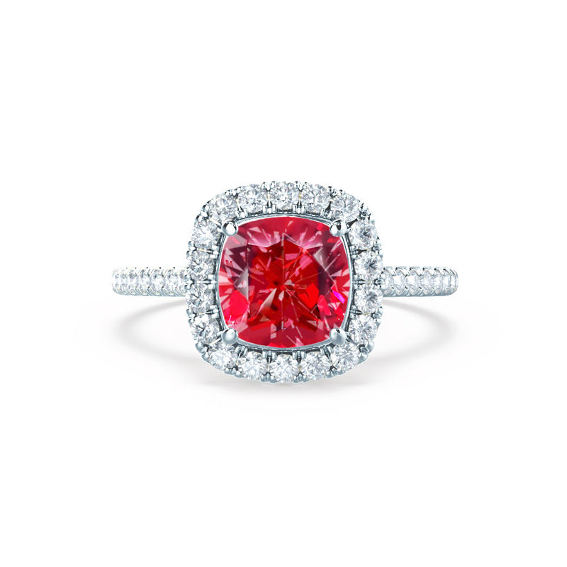 VIOLETTE - Cushion Ruby & Diamond 950 Platinum Petite Halo Ring Engagement Ring Lily Arkwright