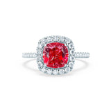 VIOLETTE - Cushion Ruby & Diamond 18k White Gold Petite Halo Ring Engagement Ring Lily Arkwright