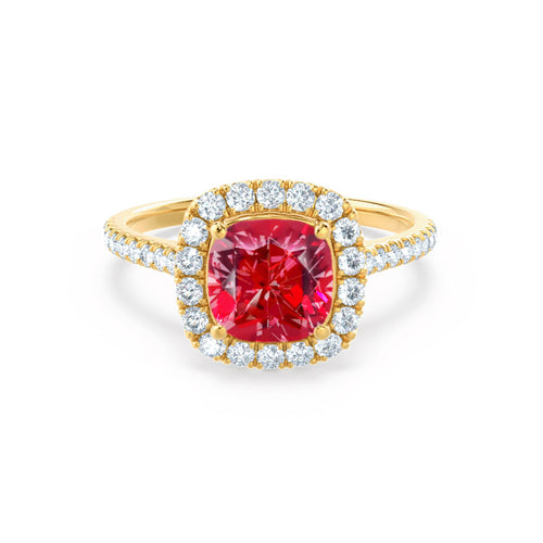 VIOLETTE - Ready to Ship Chatham® Cushion 6mm Ruby & Diamond 18K Yellow Gold Petite Halo Ring