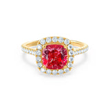 VIOLETTE - Cushion Ruby & Diamond 18k Yellow Gold Petite Halo Ring Engagement Ring Lily Arkwright