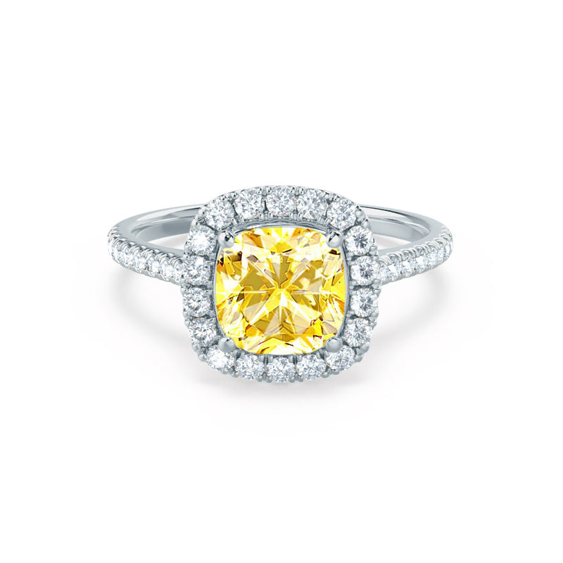 VIOLETTE - Cushion Yellow Sapphire & Diamond 950 Platinum Petite Halo Ring Engagement Ring Lily Arkwright