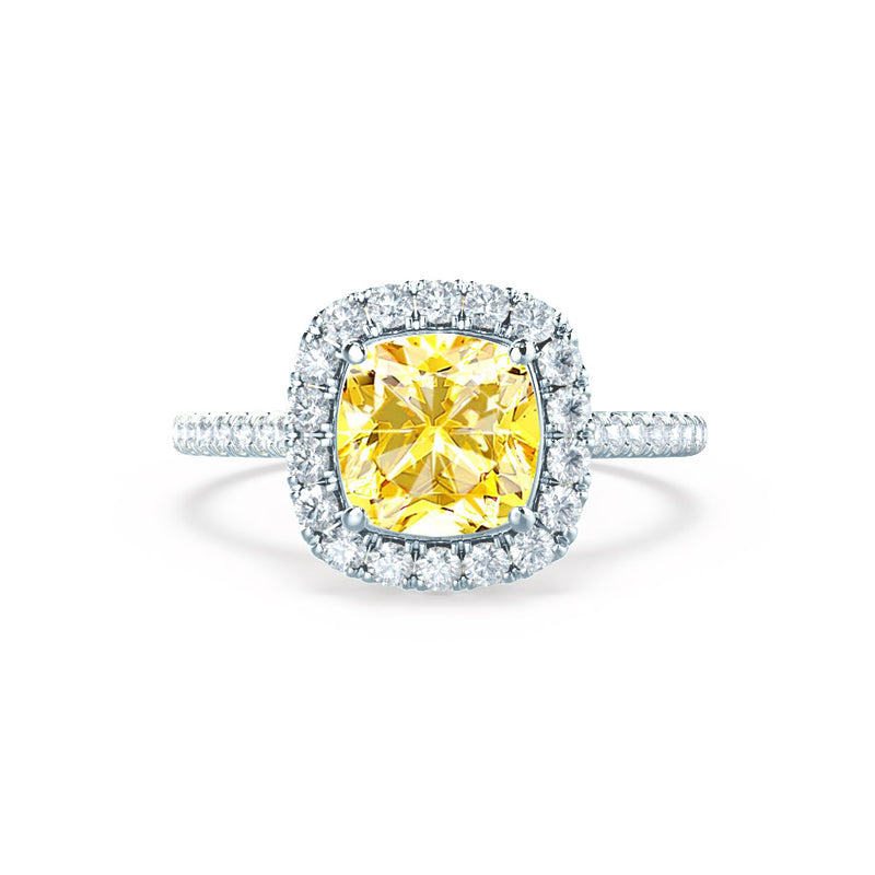 VIOLETTE - Cushion Yellow Sapphire & Diamond 950 Platinum Petite Halo Ring Engagement Ring Lily Arkwright