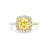 VIOLETTE - Cushion Yellow Sapphire & Diamond 18k Yellow Gold Petite Halo Ring Engagement Ring Lily Arkwright