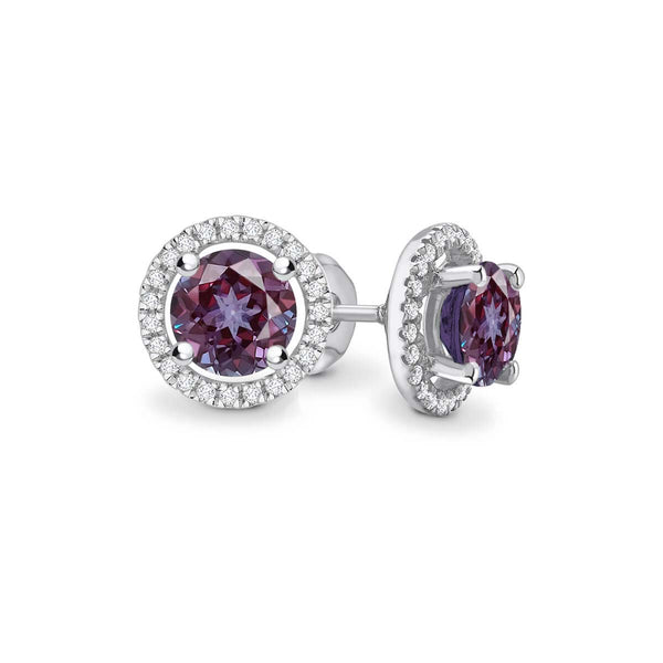 VOGUE - Round Alexandrite & Diamond 950 Platinum Halo Earrings Earrings Lily Arkwright