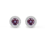 VOGUE - Round Alexandrite & Diamond 18k White Gold Halo Earrings Earrings Lily Arkwright