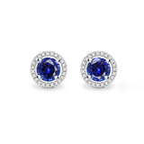 VOGUE - Round Blue Sapphire & Diamond 18k White Gold Halo Earrings Earrings Lily Arkwright