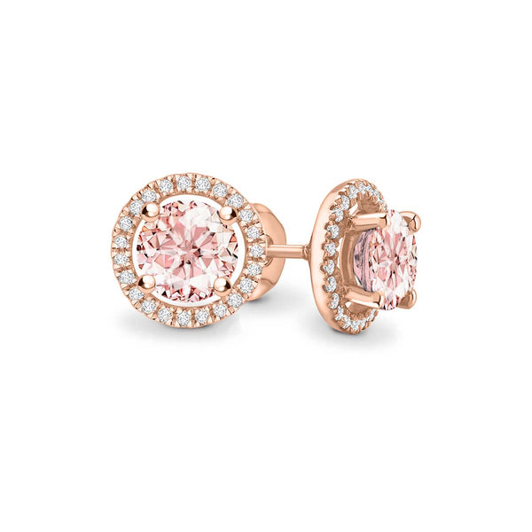 VOGUE - Round Champagne Sapphire & Diamond 18k Rose Gold Halo Earrings Earrings Lily Arkwright