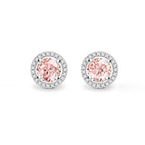 VOGUE - Round Champagne Sapphire & Diamond 18k White Gold Halo Earrings Earrings Lily Arkwright