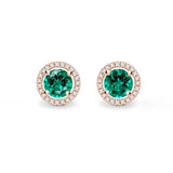 VOGUE - Round Emerald & Diamond 18k Rose Gold Halo Earrings Earrings Lily Arkwright