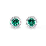 VOGUE - Round Emerald & Diamond 18k White Gold Halo Earrings Earrings Lily Arkwright