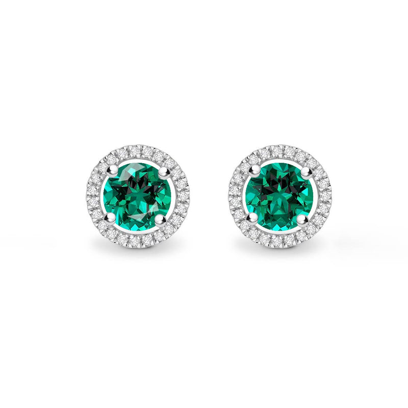 VOGUE - Round Emerald & Diamond 950 Platinum Halo Earrings Earrings Lily Arkwright