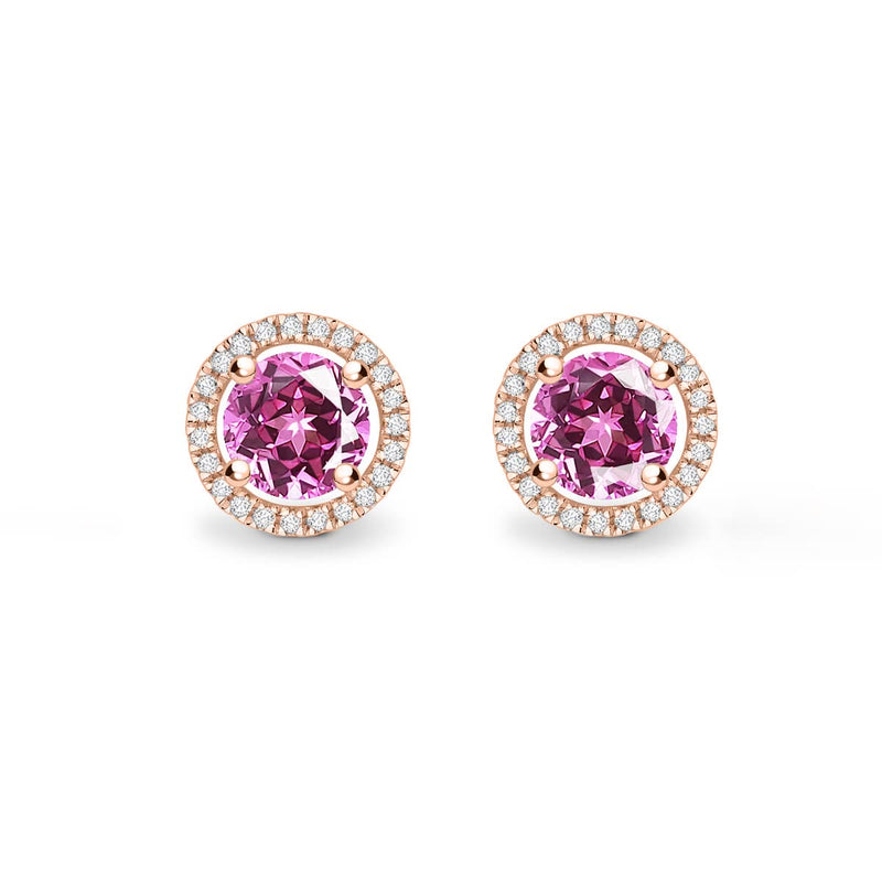 VOGUE - Round Pink Sapphire & Diamond 18k Rose Gold Halo Earrings Earrings Lily Arkwright