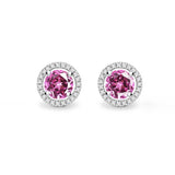 VOGUE - Round Pink Sapphire & Diamond 18k White Gold Halo Earrings Earrings Lily Arkwright