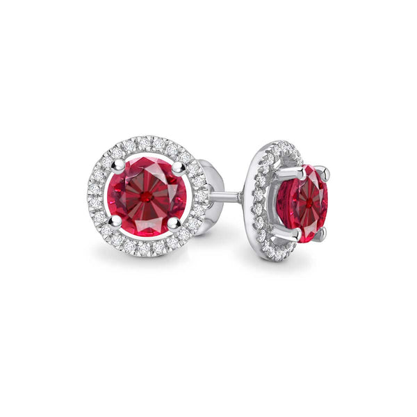 VOGUE - Round Ruby & Diamond 18k White Gold Halo Earrings Earrings Lily Arkwright