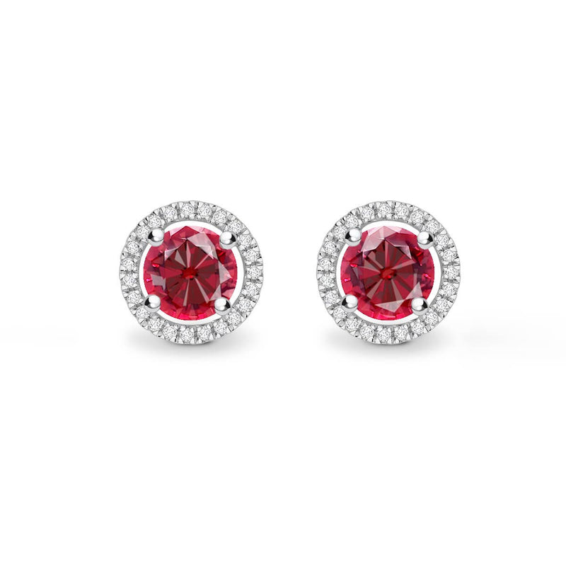 VOGUE - Round Ruby & Diamond 18k White Gold Halo Earrings Earrings Lily Arkwright
