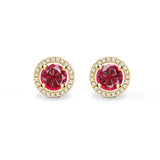 VOGUE - Round Ruby & Diamond 18k Yellow Gold Halo Earrings Earrings Lily Arkwright
