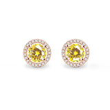 VOGUE - Round Yellow Sapphire & Diamond 18k Rose Gold Halo Earrings Earrings Lily Arkwright