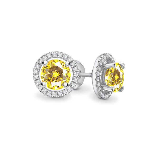 VOGUE - Round Yellow Sapphire & Diamond 18k White Gold Halo Earrings Earrings Lily Arkwright