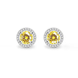 VOGUE - Round Yellow Sapphire & Diamond 950 Platinum Halo Earrings Earrings Lily Arkwright