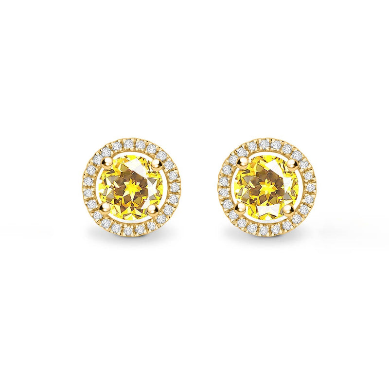 VOGUE - Round Yellow Sapphire & Diamond 18k Yellow Gold Halo Earrings Earrings Lily Arkwright