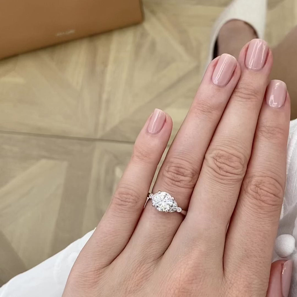 DELILAH - Round Natural Diamond 18k Rose Gold Shoulder Set Ring Video