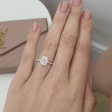 Lively - Elongated cushion lab diamond, hidden halo diamond shoulder set engagement ring Lily Arkwright 