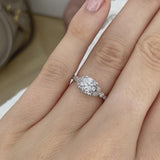 LILIANA - Round Moissanite & Diamond 18k White Gold Shoulder Set Ring