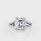 EVERLY - Radiant Moissanite & Diamond 18k White Gold Split Shank Halo Ring