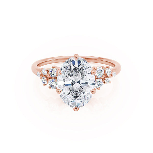 ALYA - Oval Lab Diamond Starburst Cluster Shoulder Set Engagement Ring 18k Rose Gold Engagement Ring Lily Arkwright