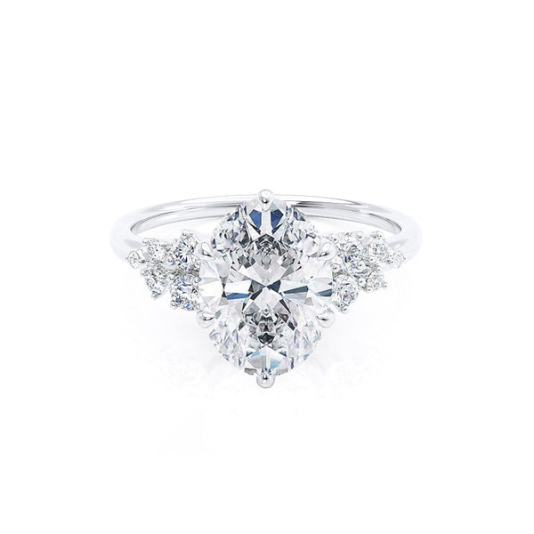 ALYA - Oval Lab Diamond Starburst Cluster Shoulder Set Engagement Ring 950 Platinum Engagement Ring Lily Arkwright