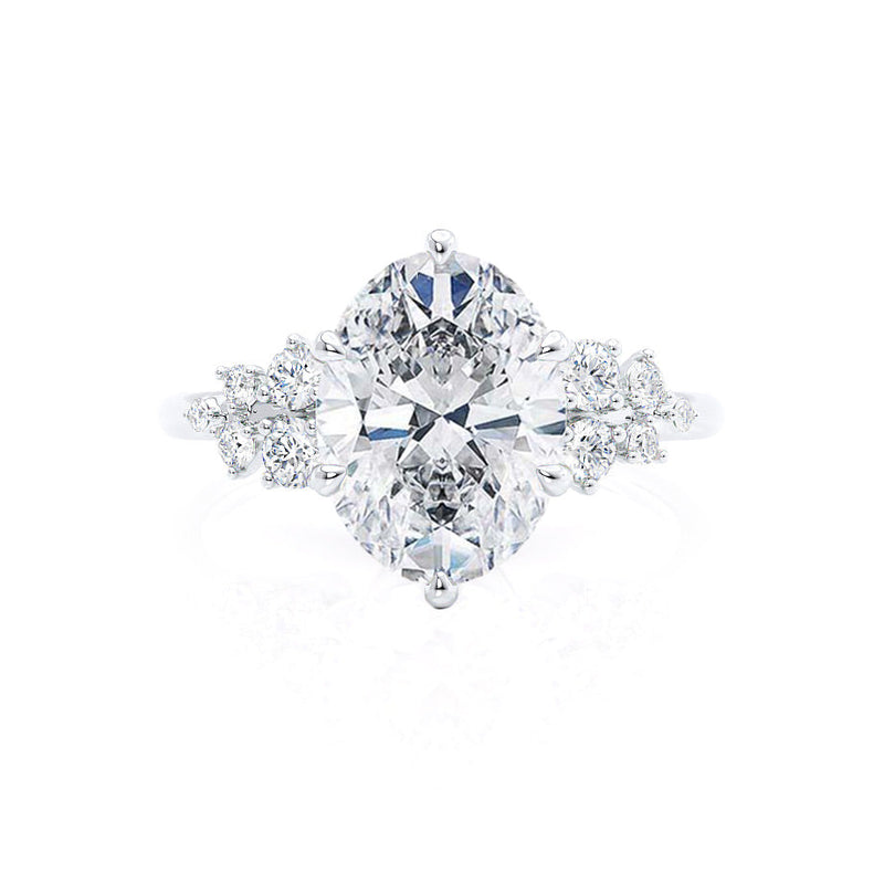 ALYA - Oval Lab Diamond Starburst Cluster Shoulder Set Engagement Ring 950 Platinum Engagement Ring Lily Arkwright