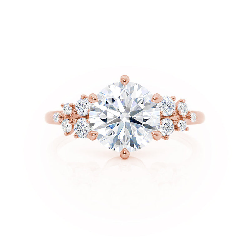 ALYA - Round Lab Diamond Starburst Cluster Shoulder Set Engagement Ring 18k Rose Gold Engagement Ring Lily Arkwright
