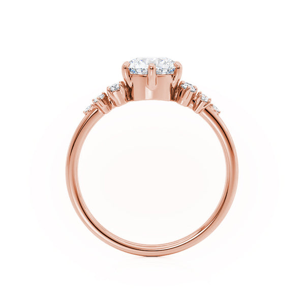 ALYA - Oval Lab Diamond Starburst Cluster Shoulder Set Engagement Ring 18k Rose Gold Engagement Ring Lily Arkwright