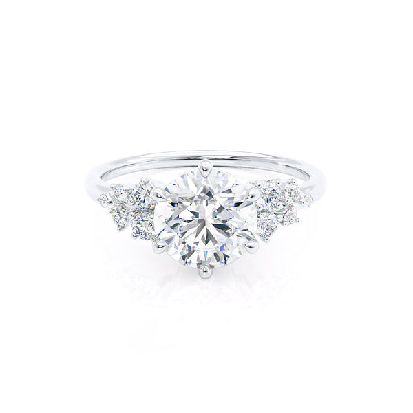 ALYA - Round Lab Diamond Starburst Cluster Shoulder Set Engagement Ring 18k White Gold Engagement Ring Lily Arkwright