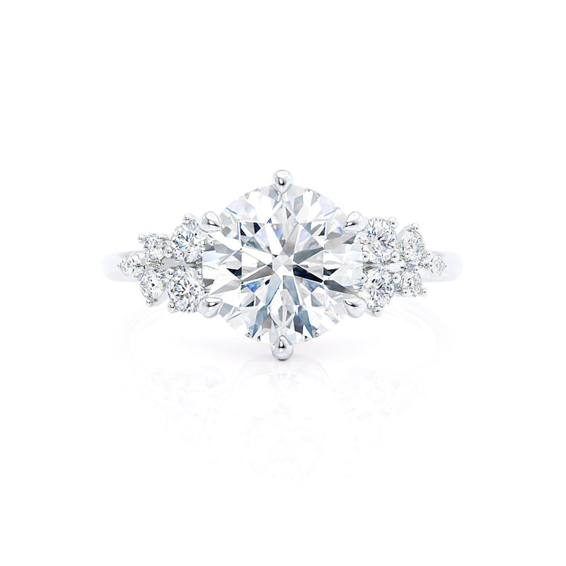 ALYA - Round Lab Diamond Starburst Cluster Shoulder Set Engagement Ring 18k White Gold Engagement Ring Lily Arkwright