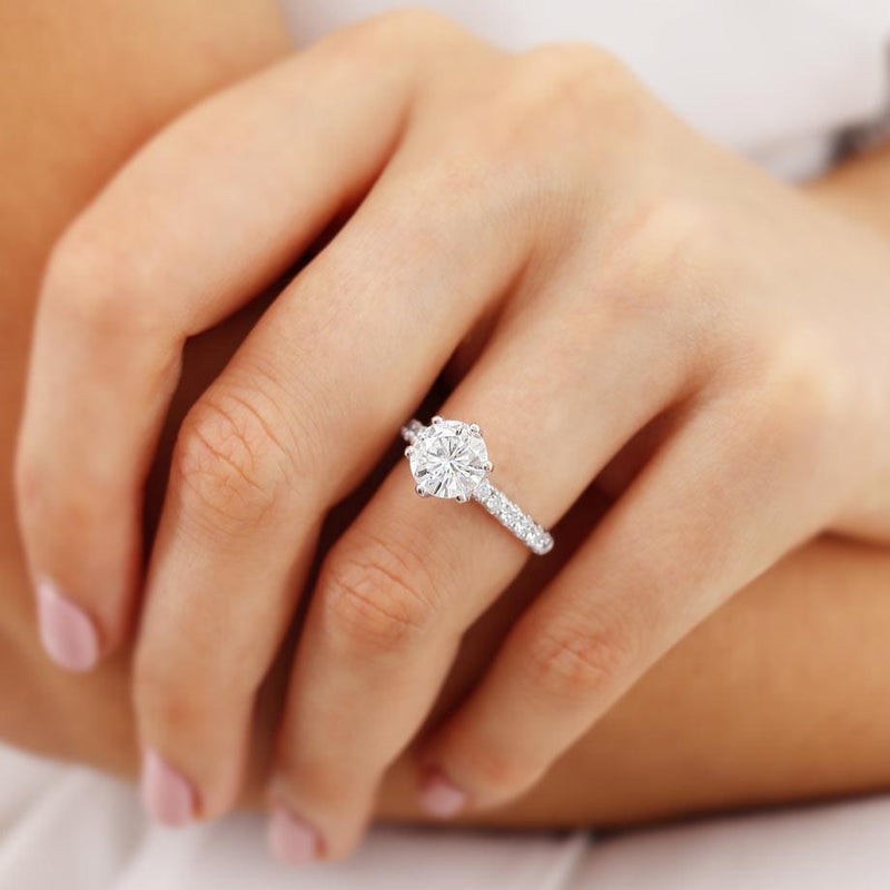 BELLE - Round Moissanite 18k Rose Gold Shoulder Set Ring Engagement Ring Lily Arkwright