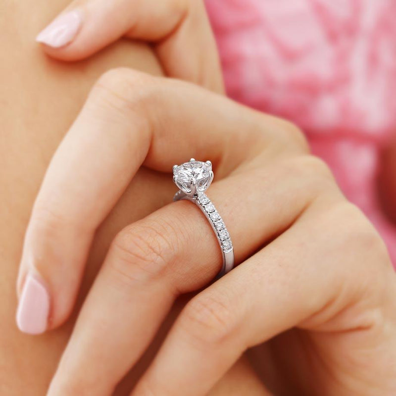 BELLE - Round Moissanite Platinum Shoulder Set Ring Engagement Ring Lily Arkwright