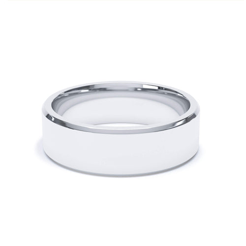 - Ready to Ship 6mm Bevelled Edge Profile Wedding Ring Platinum 950