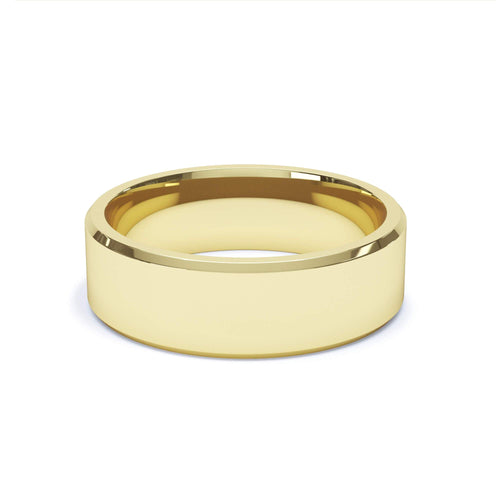 - Ready to Ship 6mm Bevelled Edge Profile Wedding Ring 18K Yellow Gold