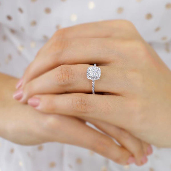 BLUSH - Round Moissanite & Diamond 18k Rose Gold Petite Halo Ring Engagement Ring Lily Arkwright