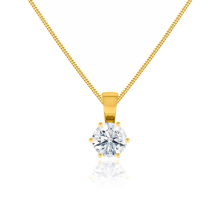 BRIGITTA - Round Lab Diamond 6 Claw Lotus Leaf Pendant 18k Yellow Gold
