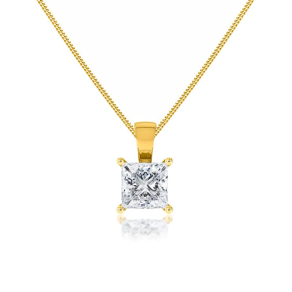 CALISTA - Princess Cut Moissanite 4 Claw Drop Pendant 18k Yellow Gold Pendant Lily Arkwright