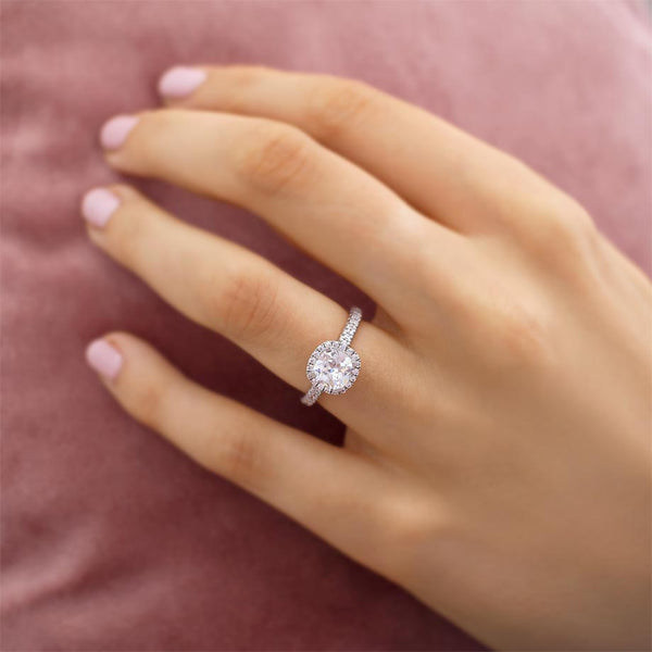 Caseada, cushion lab diamond halo shoulder set 950 platinum engagement ring Lily Arkwright 