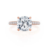 COCO - Cushion Cut Lab Diamond 18k Rose Gold Petite Hidden Halo Triple Pavé Engagement Ring Lily Arkwright