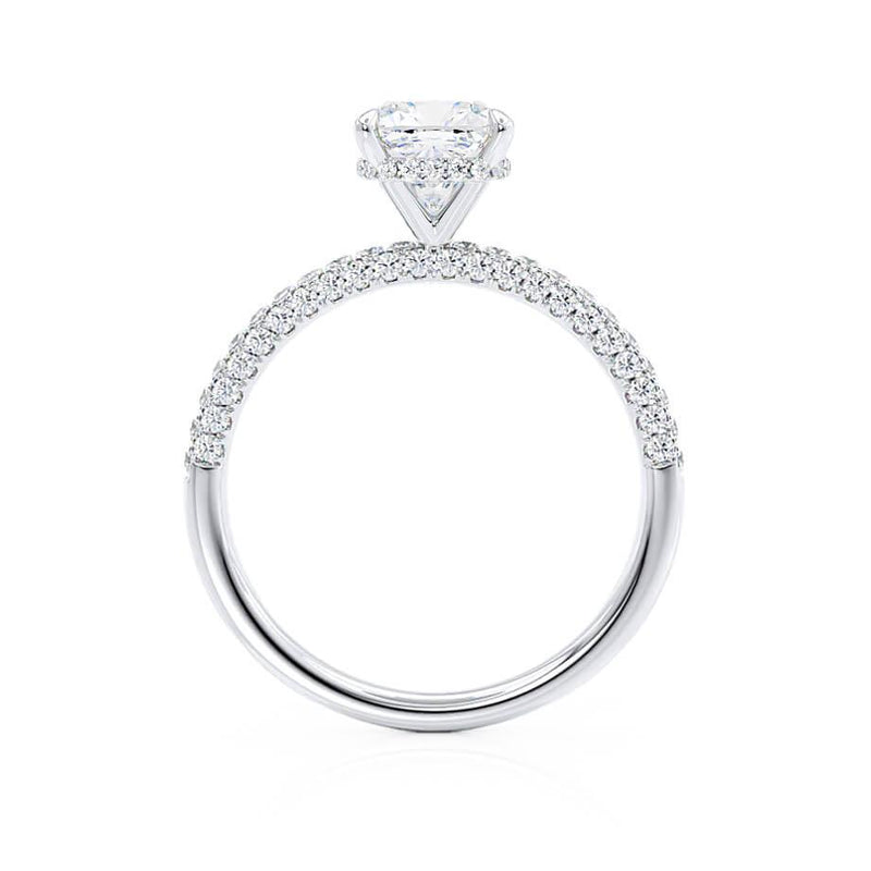COCO - Cushion Cut Lab Diamond Platinum Petite Hidden Halo Triple Pavé Engagement Ring Lily Arkwright