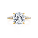 COCO - Cushion Cut Lab Diamond 18k Yellow Gold Petite Hidden Halo Triple Pavé Engagement Ring Lily Arkwright